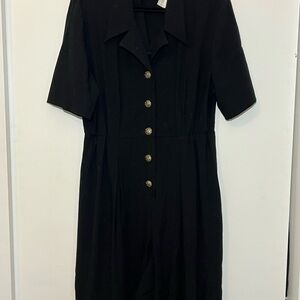 Vintage MHM Melissa Harper Black Button-Up Collared jumpsuit